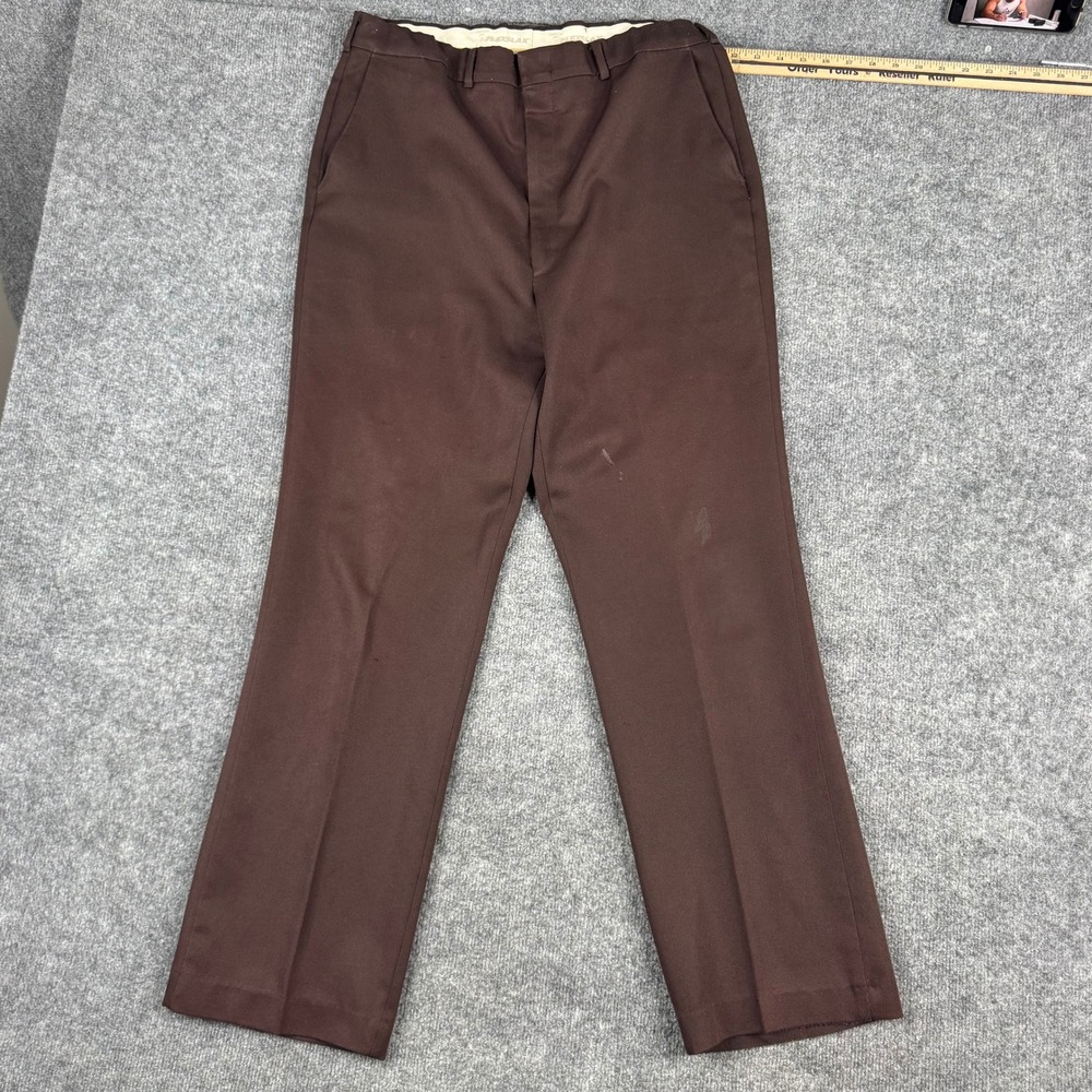 Oakton Ltd Pants Mens Size 36x29 Brown Flexslax Flat Front Straight Leg Stained